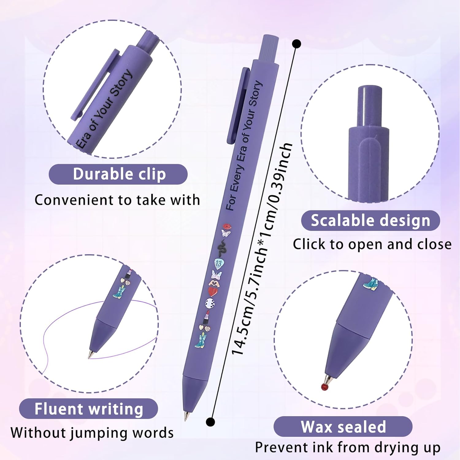 Taylor Style Gel Pens Set of 6 – Retractable Colored Gel Ink Pens for School, Journaling & Coloring, Cute Music-Inspired Stationery Gift for Students & Teachers - Image 4