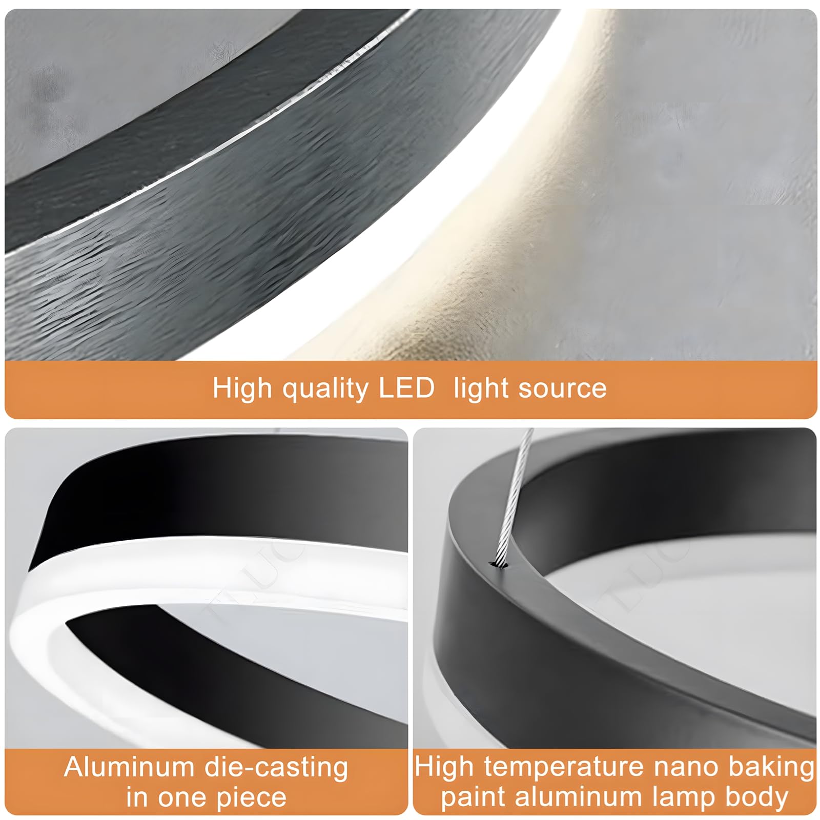 Lámpara LED DIY Circular Moderna | 1 Negra Anillos :60cm=29W| Iluminación Colgante LED Metal+Acrílico, Control Remoto Regulable 2.4G Lámpara Colgante Techo Redonda Sala Estar Dormitorio