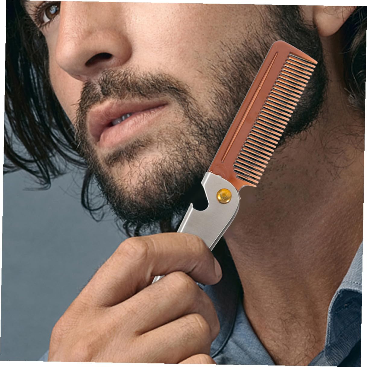 2pcs Portable Folding Metal Beard and Mustache Comb Travel Styling Tool Pocket Hair Comb for Men Grooming and Shaping Beard Care