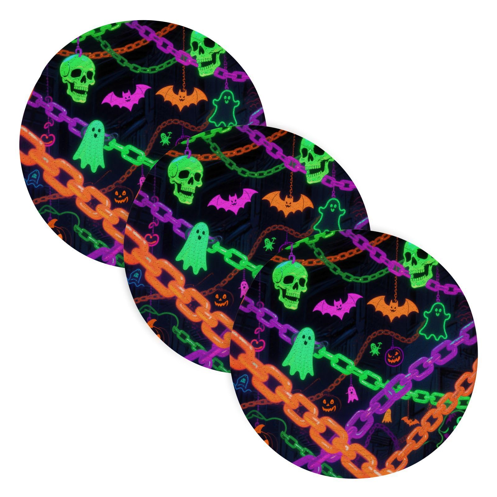 Dessous de plat Halloween fluorescents de 38cm | Lot de 3 supports absorbants pour cuisine