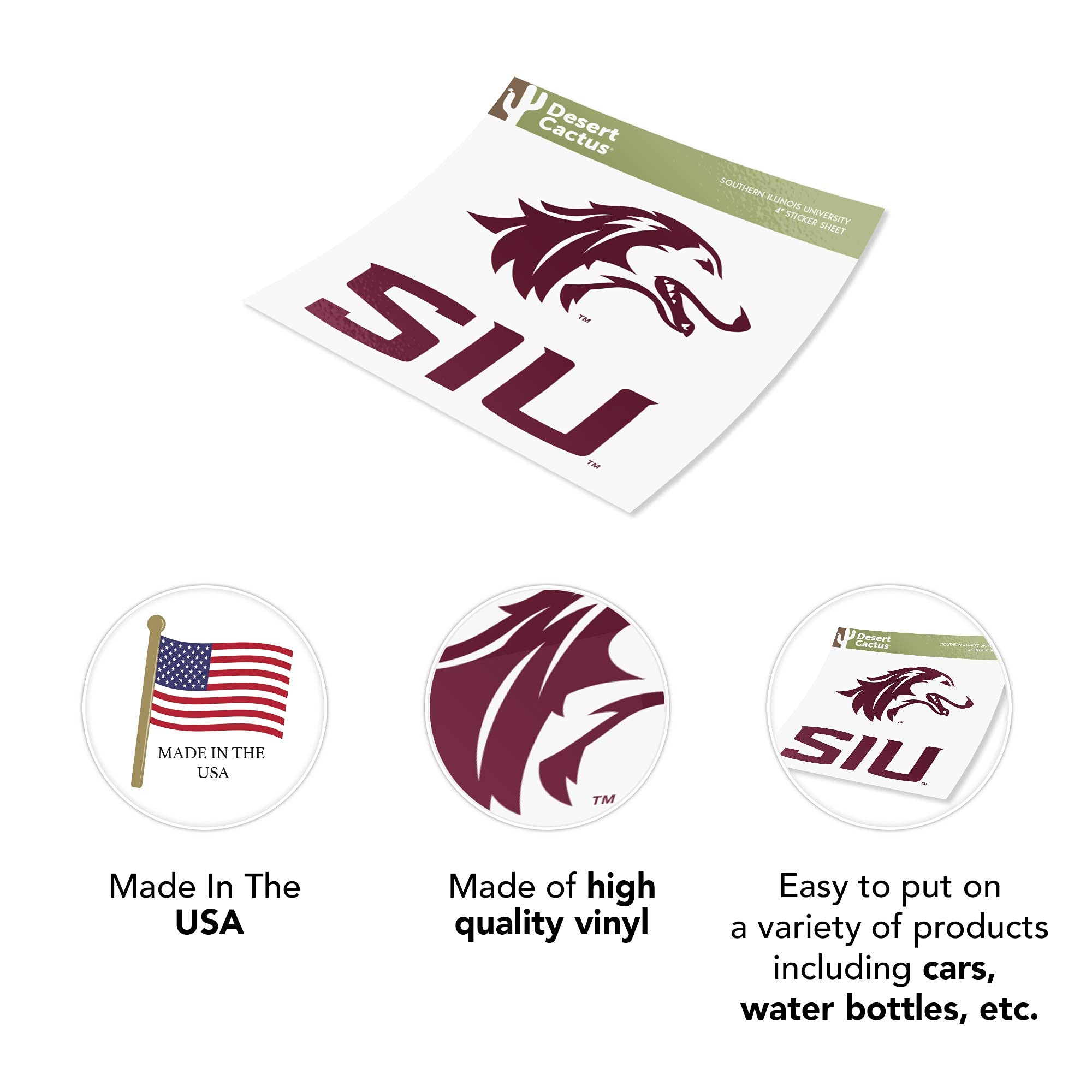 Southern Illinois University NCAA Sticker Vinyl Decal Set - 4 Inch Variety Pack For Laptop, Car, Water Bottle