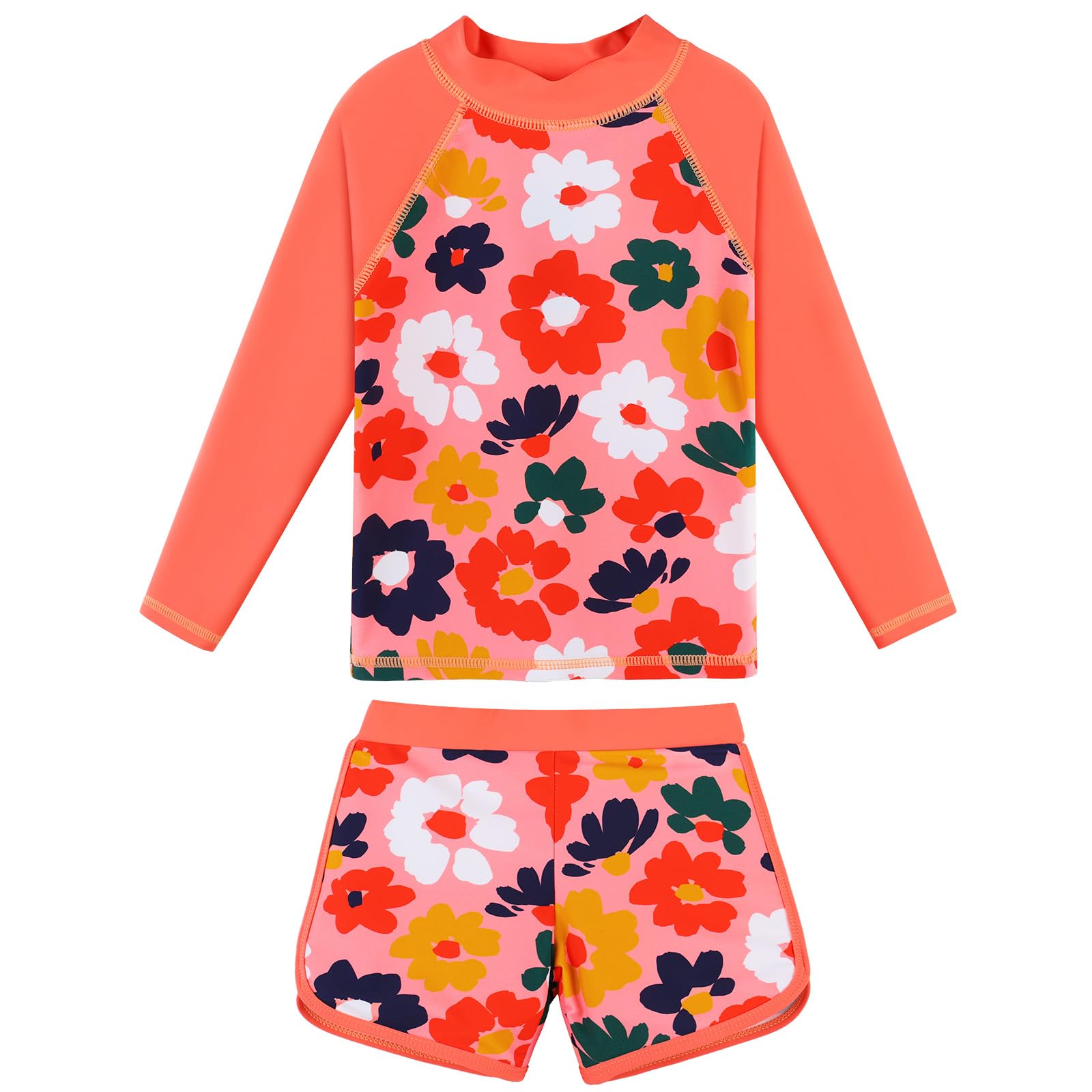 Girls Two Pieces Rash Guard Swimsuit Long Sleeve Tankini for 3-13 Years