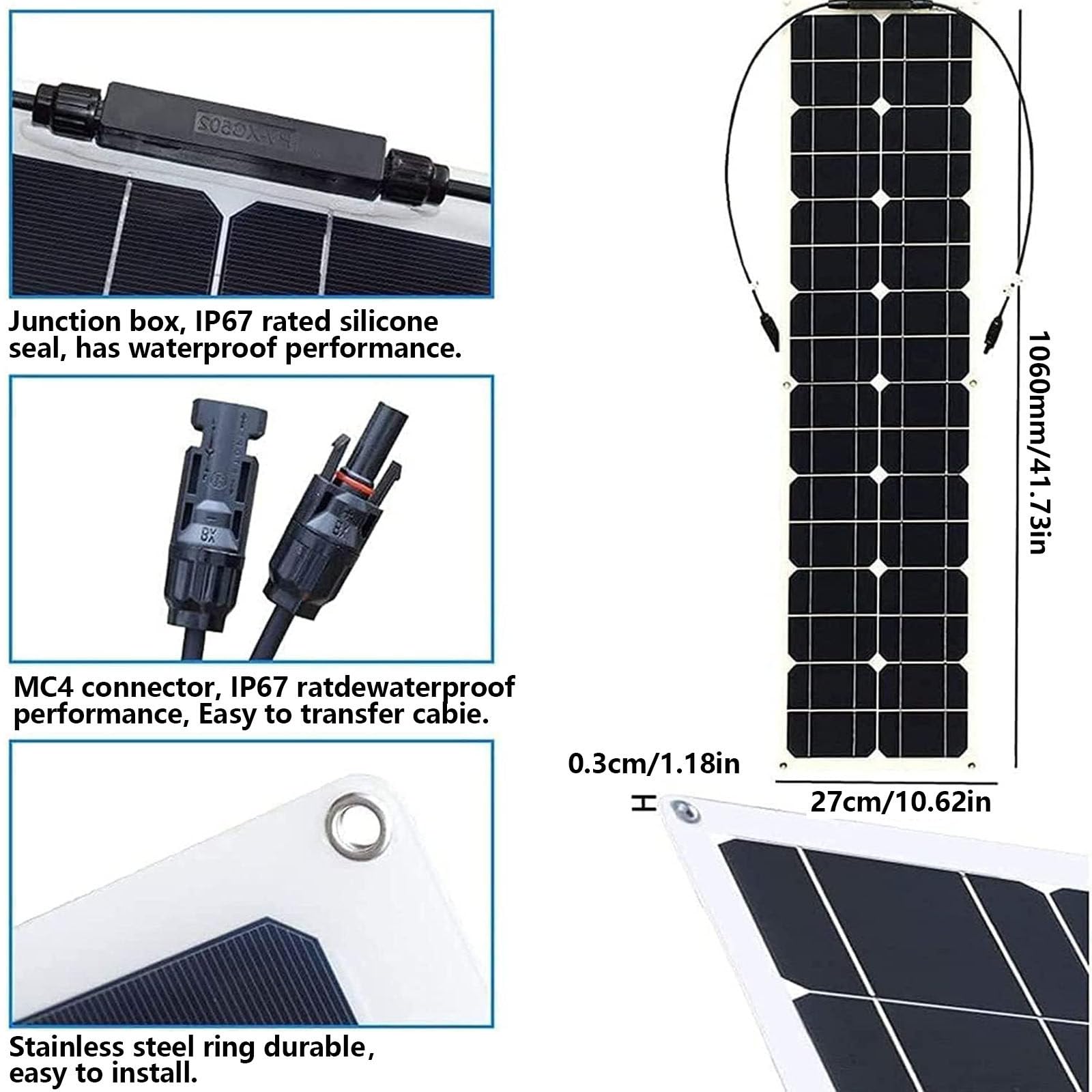 Pannello Solare per Auto, Caricabatterie Monocristallino ad Energia Solare a Protezione Multipla, Controller Caricabatterie per Auto Portatile per Auto Camper Barche,White