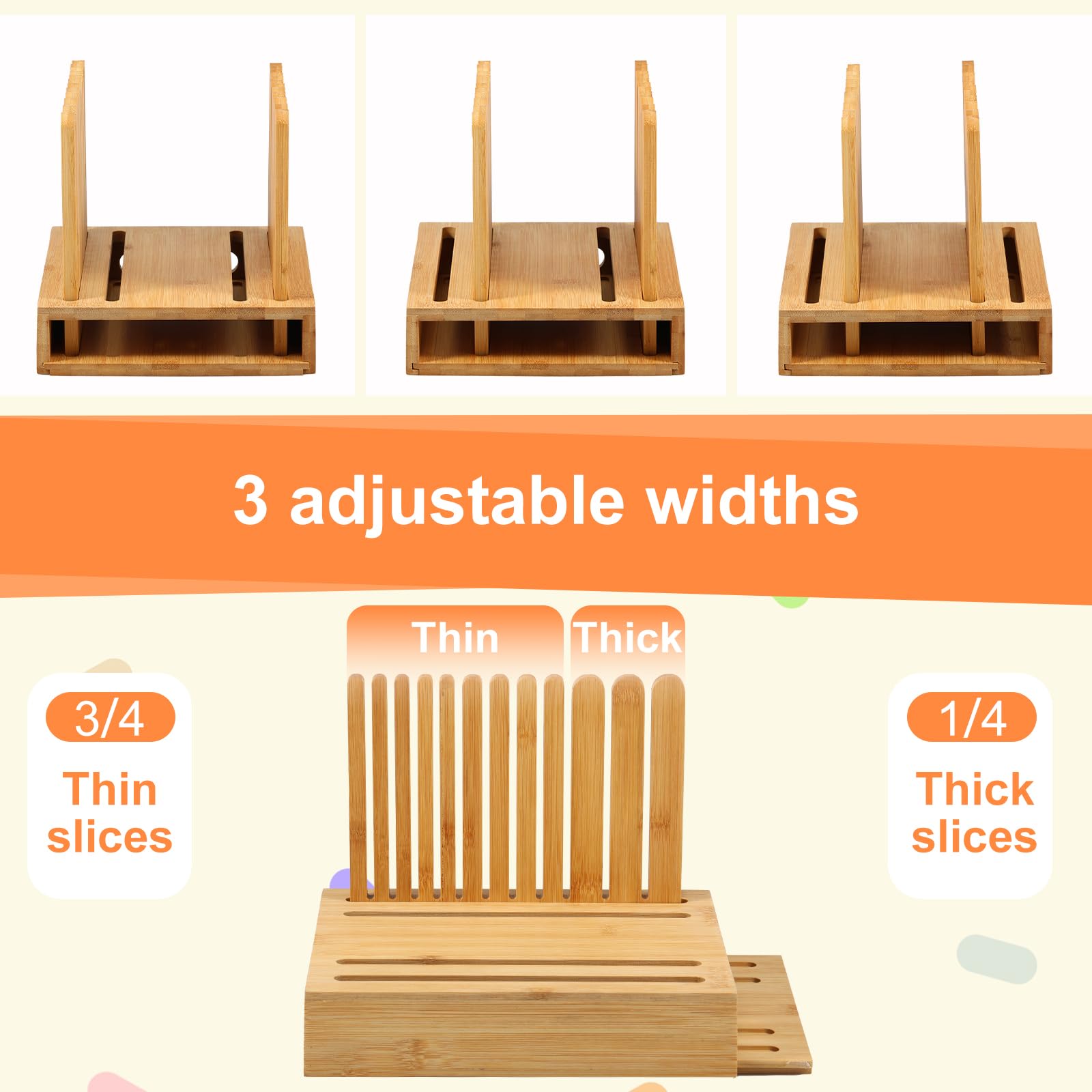 Cortador de Pan de Bambú Con Guía Ajustable de 3 Anchos, Bandeja para Migas y Tabla de Cortar Plegable - Compacto para Pan Casero