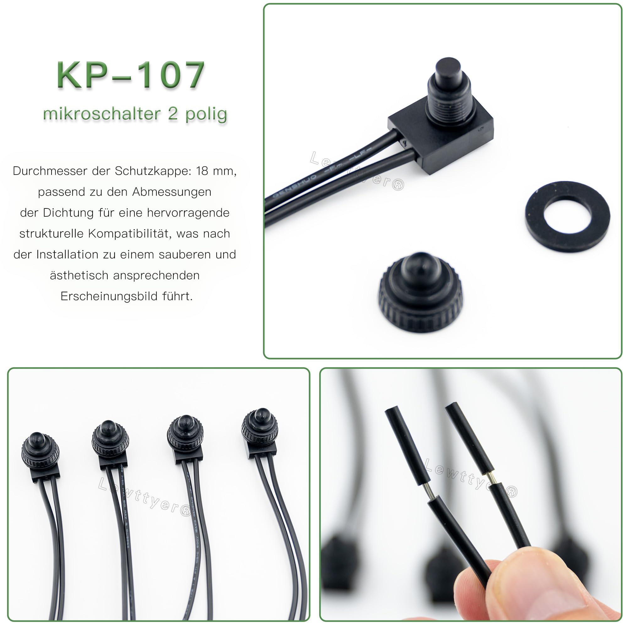 Lewttyer wodoszczelny mikroprzełącznik 12 V, 2-biegunowy, z przewodami 11 cm, 18 Awg (4 sztuki)