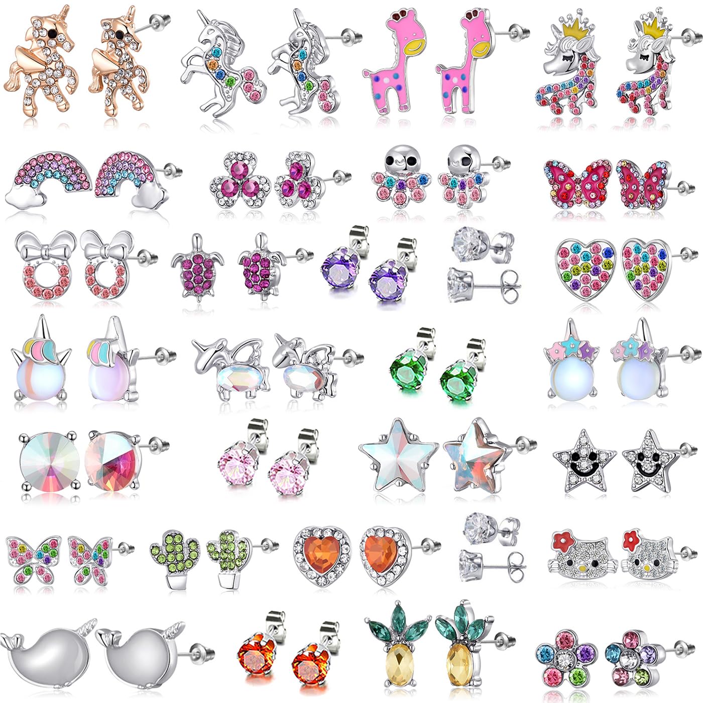 TAMHOO30 Pairs Hypoallergenic Earrings for Girls Sensitive Ears with Stainless Steel Post -Assorted Cute Stud Earrings for Teens Girls Women