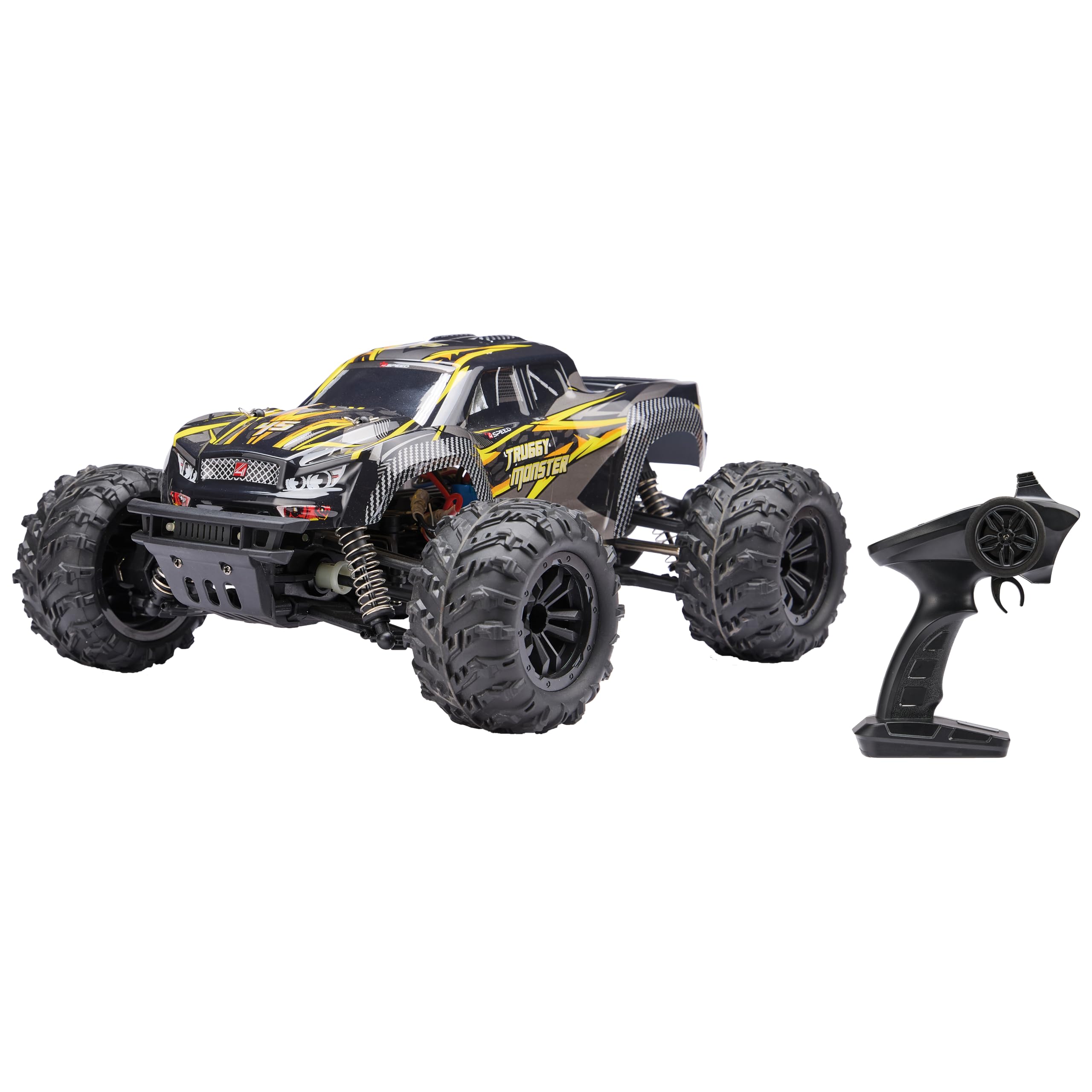 4Speed - Truggy Monster 1:​16 – Truggy Télécommandé Jusqu'à 30 km/​h – Roues Anti-​Retournement – Suspensions Avant/​Arrière – 2,​4 GHz – Batterie Incluse – Jouet RC Enfant Intérieur/​Extérieur