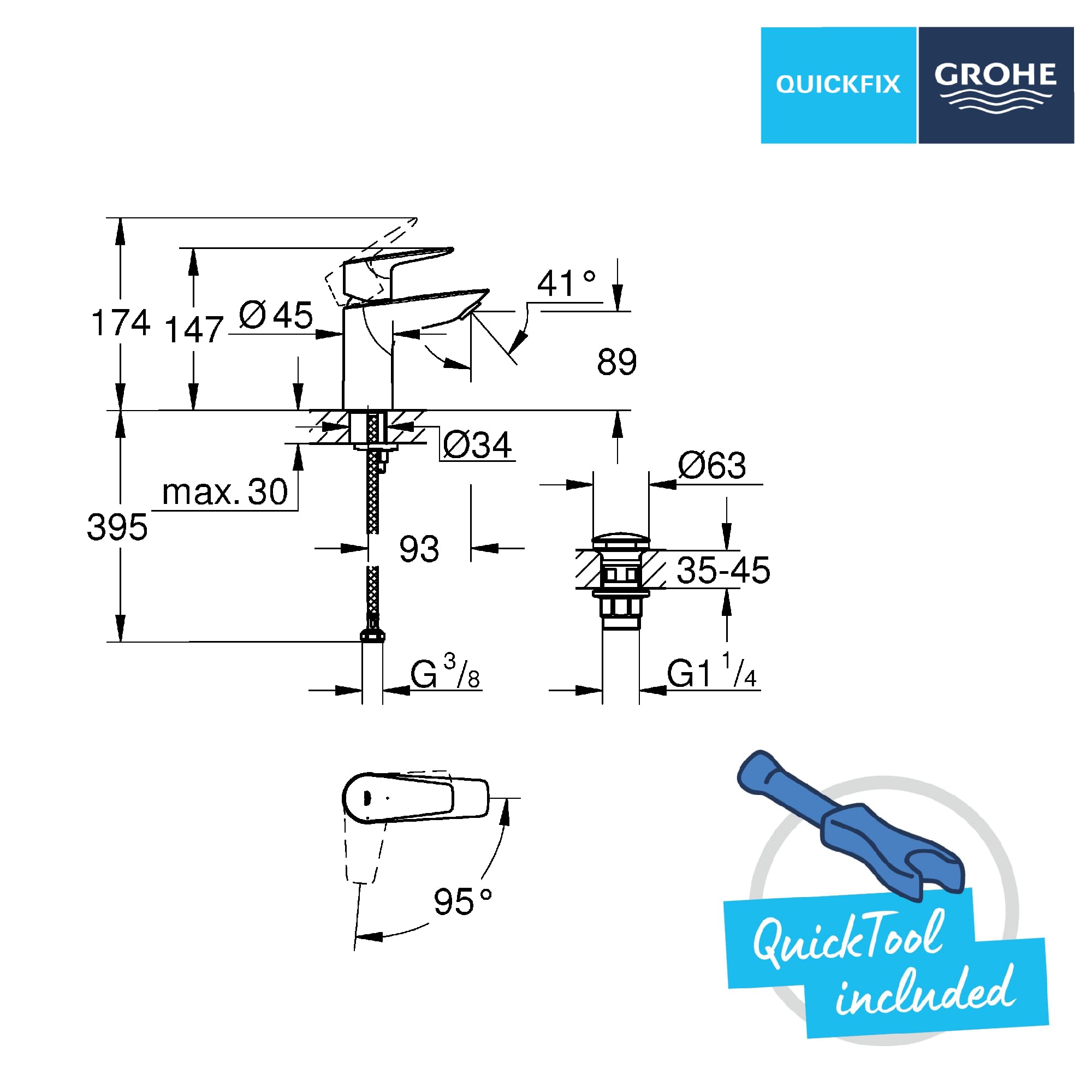 Grohe Start Edge Bateria, Srebrny, ‎14,7 x 4,5 x 12,2 cm; 1,4 kg