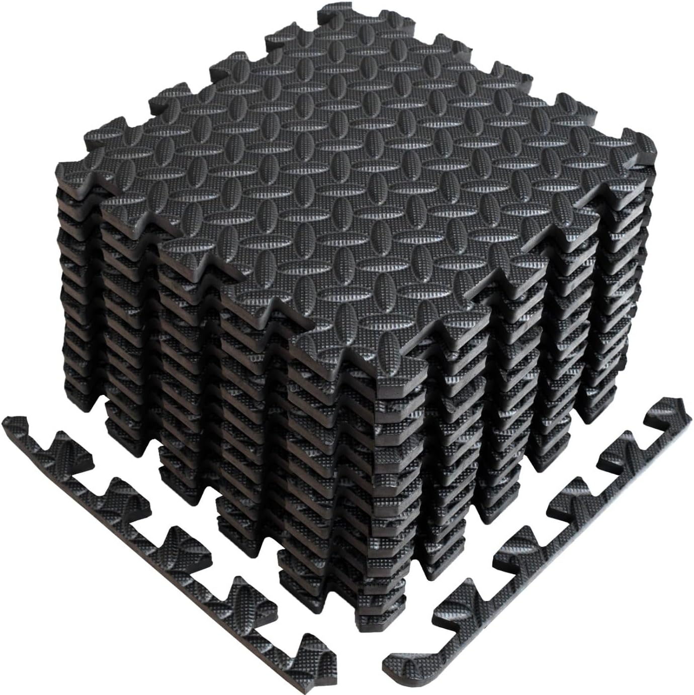 FEIFIRE Mats Puzzle Exercise Floor Mat EVA Foam Mats with Interlocking Floor Tiles 12'' x 12'' Foam Gym Mat Protective Flooring Mats Interlocking for Home and Gym Equipment（12Pcs） (Black)