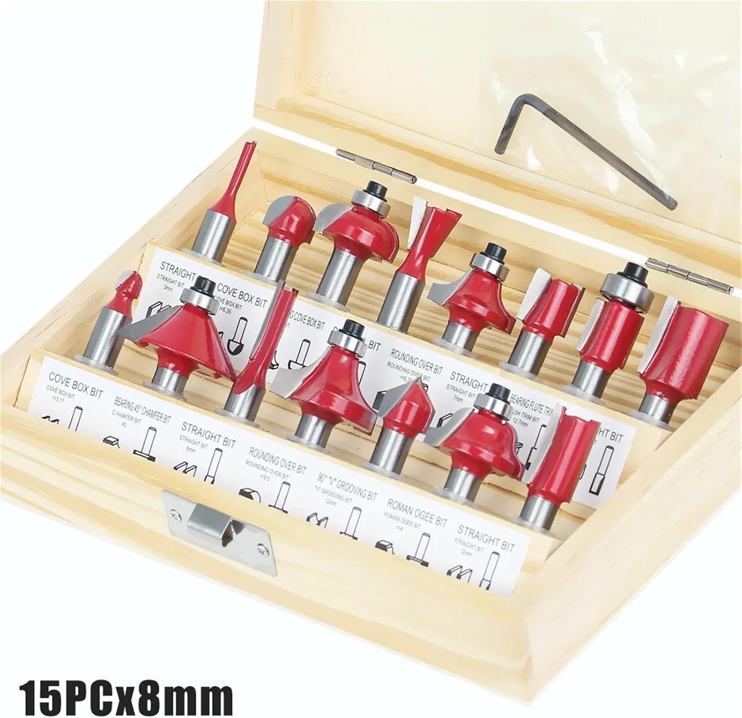 Milling machines, 1 Set-cnc Solid Tungsten Carbide Woodworking Router Bit,Woodworking Engraving Machine,electric Wood Milling,trimming(15pcs-8mm-red)
