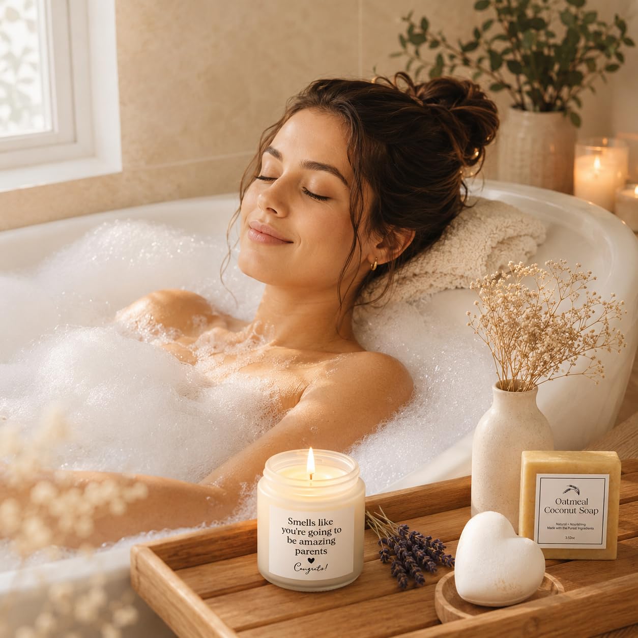 Suhctuptx Regalos para nuevos padres para parejas, regalo para nuevos padres y padres, regalos de baby shower con velas de vidrio para mamá y papá, cesta de anuncio de embarazo para futura mamá