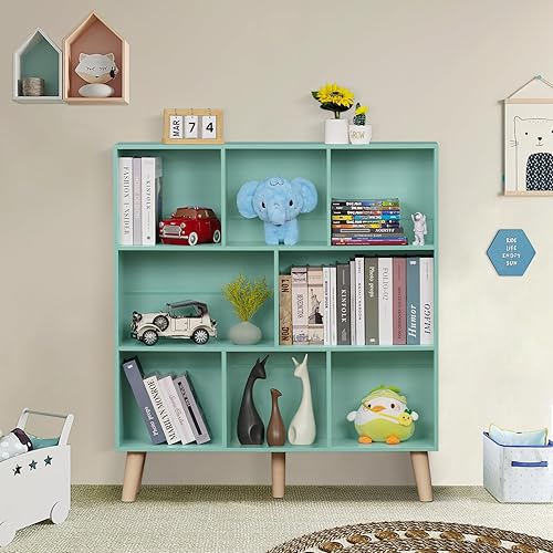 Miniatura 7 de LEYAOYAO Estantería de 8 cubos, estantería de granja con patas, estantería moderna de mediados de siglo gris sucio, estante organizador de