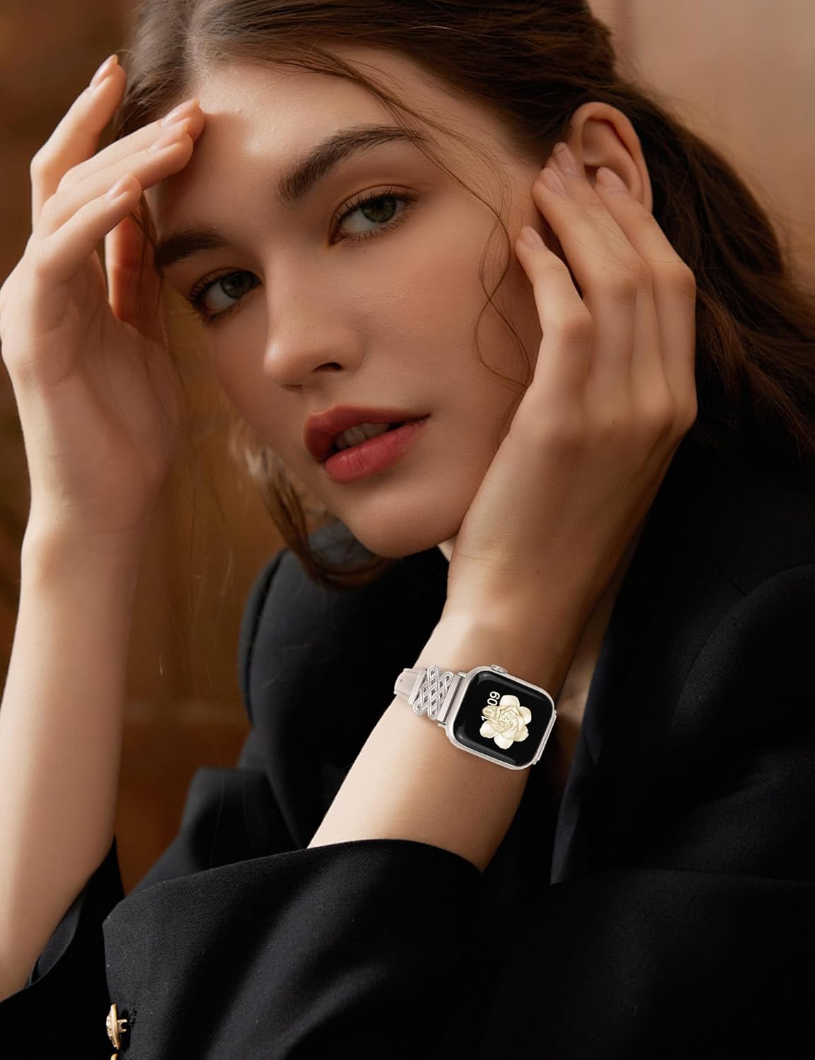 Leather Band for Women Slim Dressy Bands Compatible with Apple Watch 38mm 40mm 41mm 42mm 44mm 45mm 49mm, Designer Interlock Buckle Strap for iWatch Series 10/9/8/7/6/5/4/3/2/1/SE/Ultra - Image 3