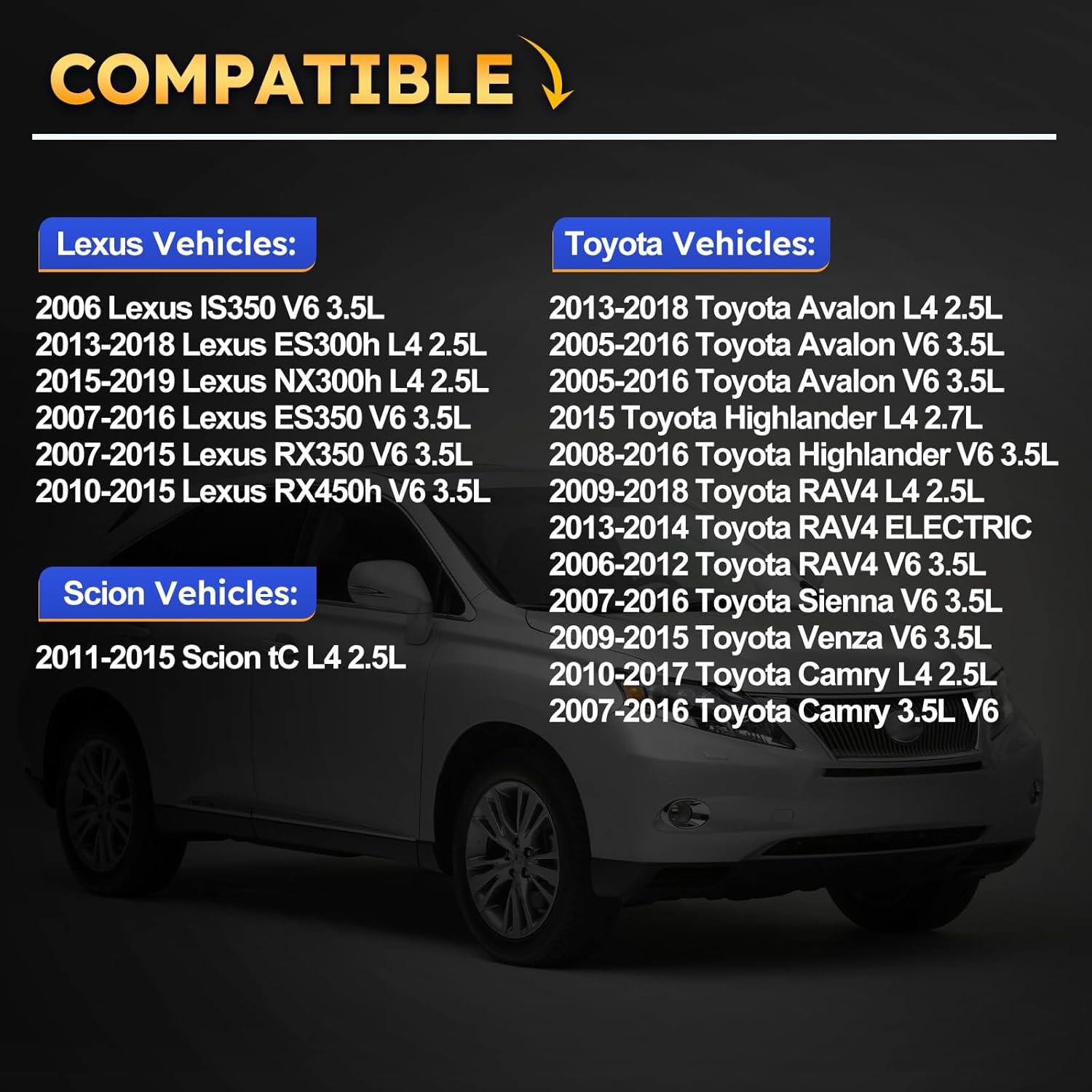 UF487 Ignition Coil Pack Compatible with TOYOTA Camry Avalon Highlander RAV4 Sienna Venza/Lexus IS350 ES300h NX300h ES350 RX350 RX450h/Scion tC V6 Replaces#C1601 90919-02255 90919-A2002 (set of 6)