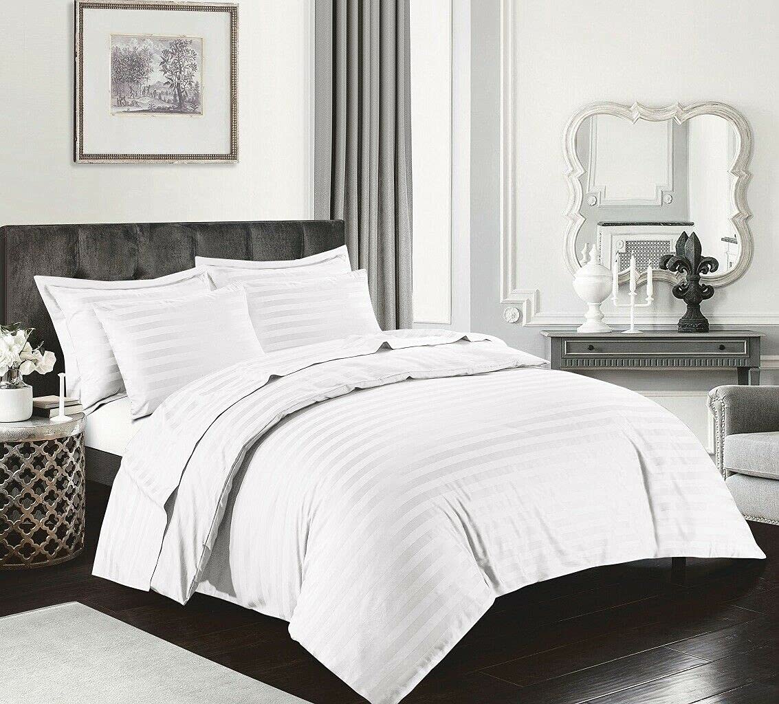 Homes-Linen White Stripe Pillow Case 400 Thread Count 100% Egyptian Cotton Sateen Hotel Quality Pack Of 2 Pillow Cases (House Wife Pillow Case, )