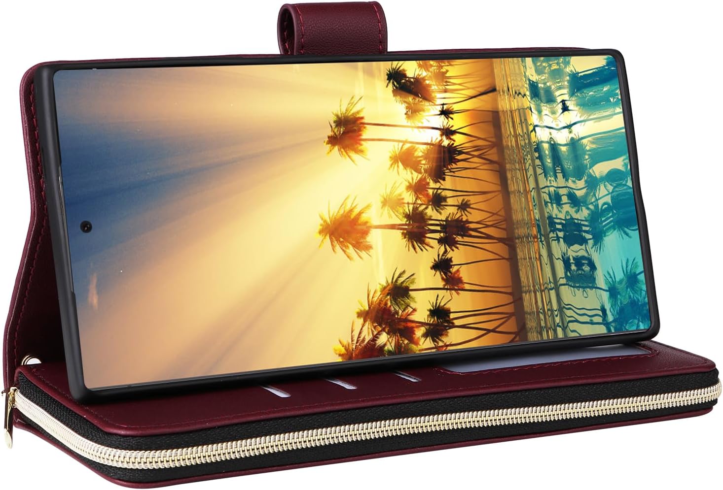Asuwish Phone Case for Samsung Galaxy S24 Ultra 5G Wallet Cover with Tempered Glass Screen Protector Strap Card Holder Slot Stand Leather Flip Cell Zipper S24Ultra 24S S 24 24Ultra Women Girls Red