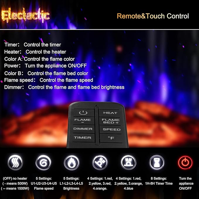 Chimenea Eléctrica Electactic 24" 1500W Negro Independiente miniatura 5