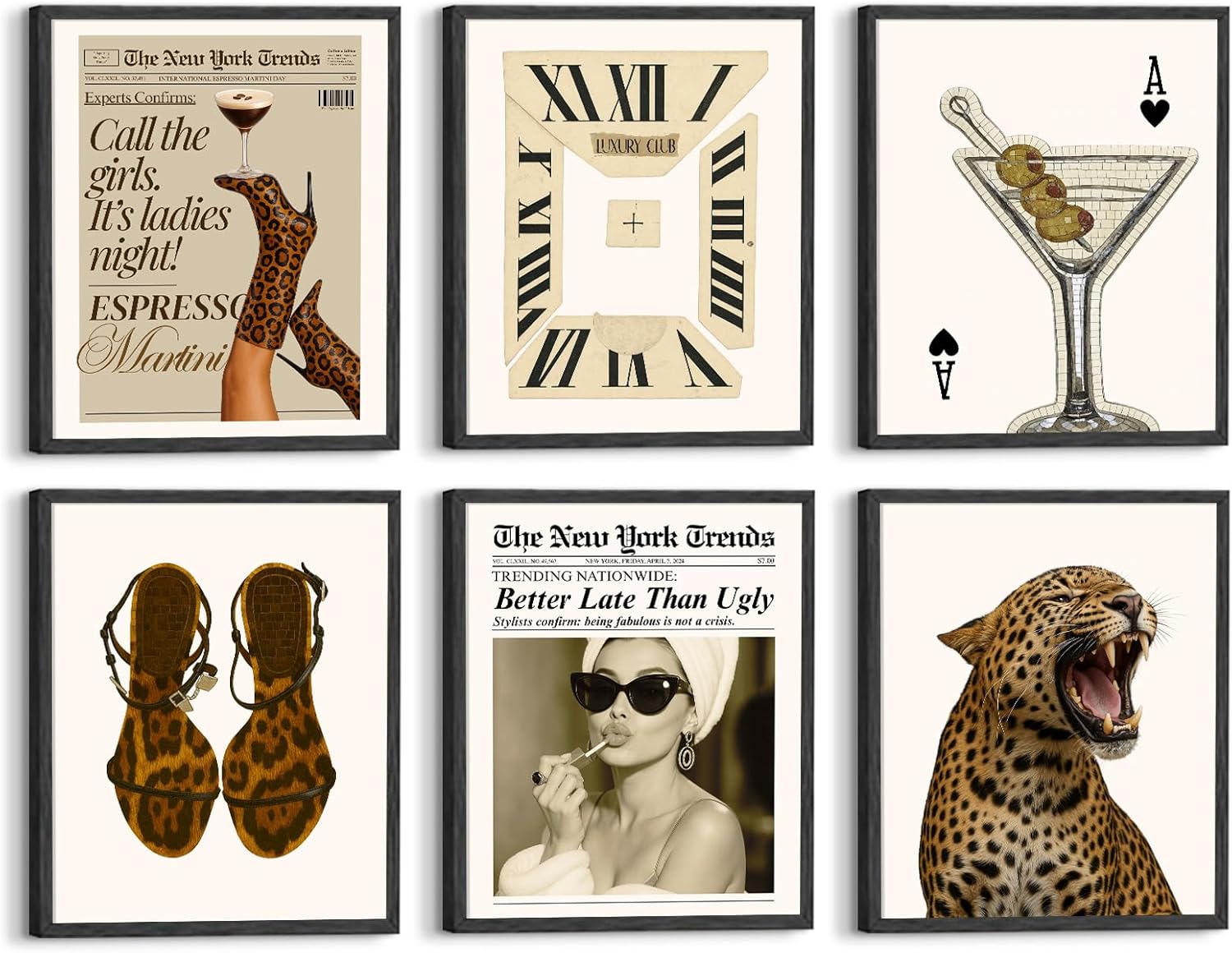 Aroutde 6Pcs Stockholm Room Decor, Retro Leopard Canvas Wall Art Trendy Luxury Y…