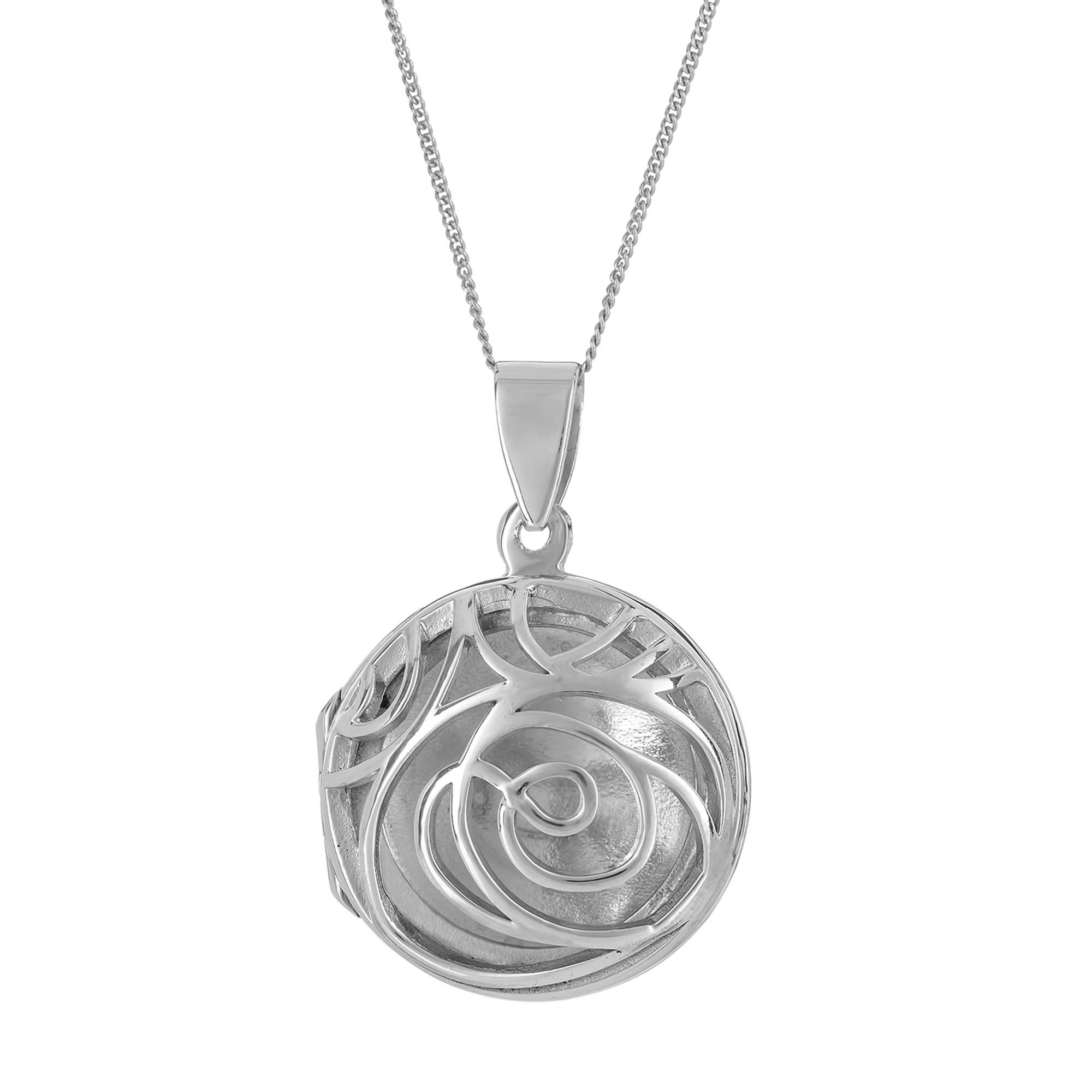 HLTYGWX Damen-Halskette mit rundem Medaillon-Anhänger aus 925er-Sterlingsilber, filigranes Ausschnittmuster, 45,7 cm