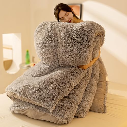 Miniatura 6 de Lujoso edredón de felpa de pelo sintético grueso, juego de edredón de invierno pesado, moderno, casual, ultra suave, para todas las estaciones, 1