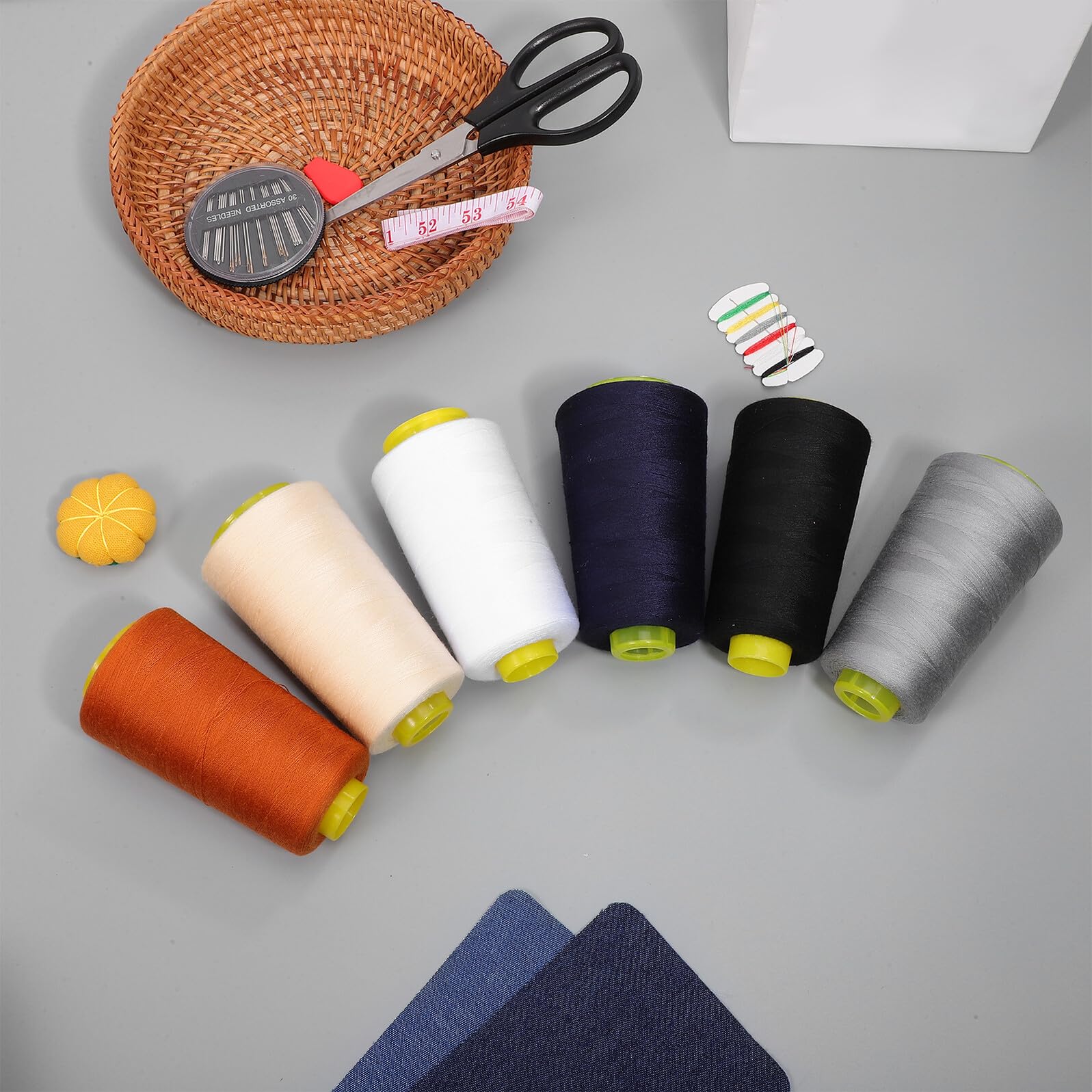 Colores Surtidos de Hilo de Poliéster para Coser Ropa 6 Bobinas 3000 Yardas, Resistente al Color para Costura Manual Máquina