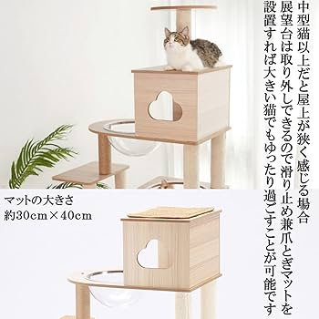 マット付 キャットタワー 木製 宇宙船 多頭飼い 据え置き型 大型猫 爪とぎ Amazon | 猫家族 キャットタワー 木製 滑り止めマット付 宇宙船