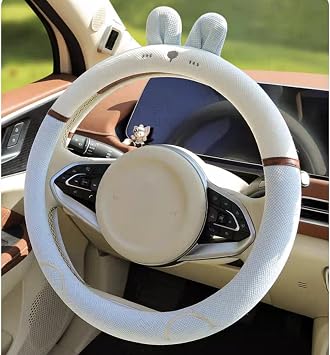 15 Inches Universal Round Car Steering Wheel Cover, Cute Bunny Soft Breathable Non-Slip Steering Wheel Protector Wrap for Women Blue