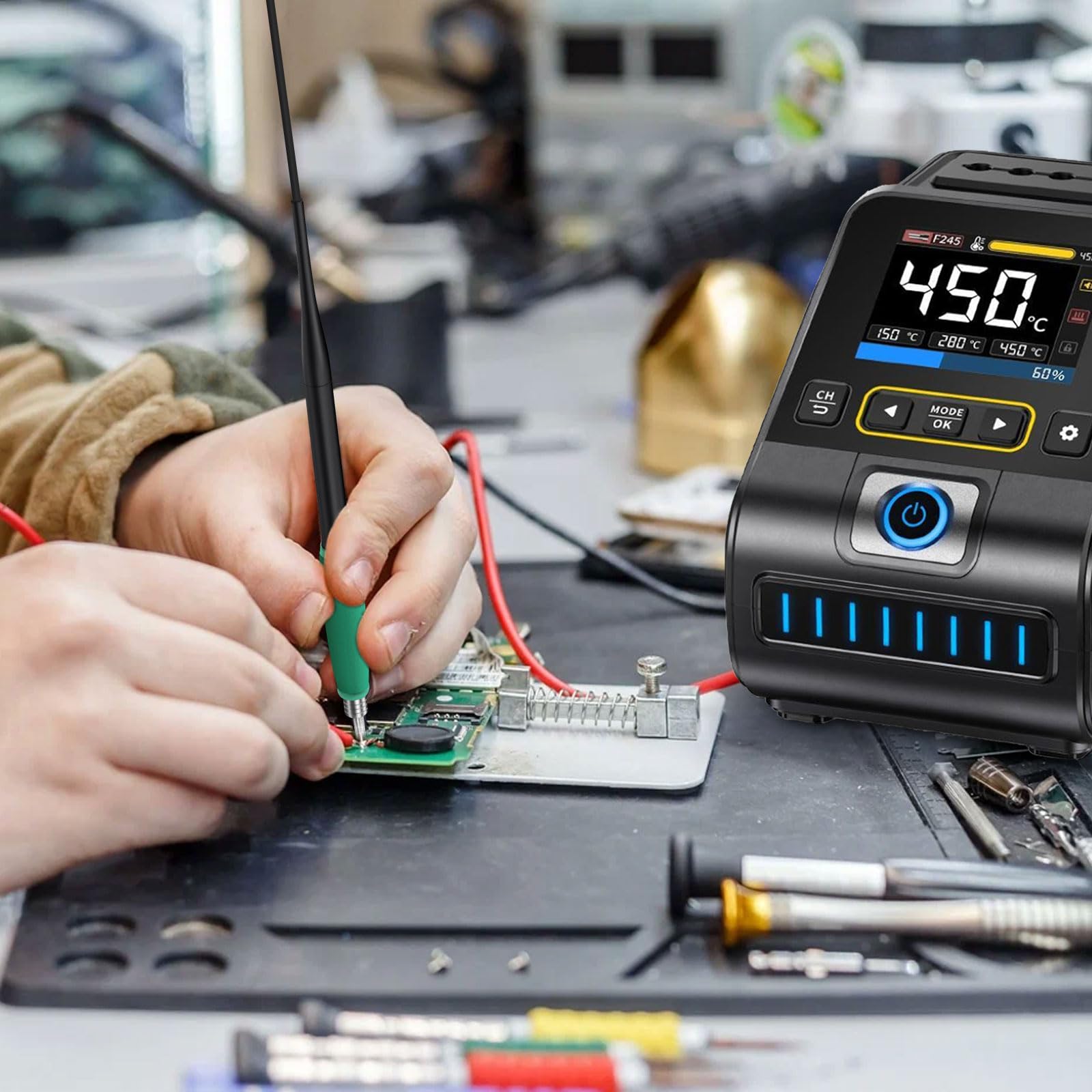 DWS-200 Lötstation Profi Lötkolben Station Set 100-450°C Keramikheizelement LCD-Display für Elektronik, DIY-Projekten, Nachbesserungen, Reparaturen