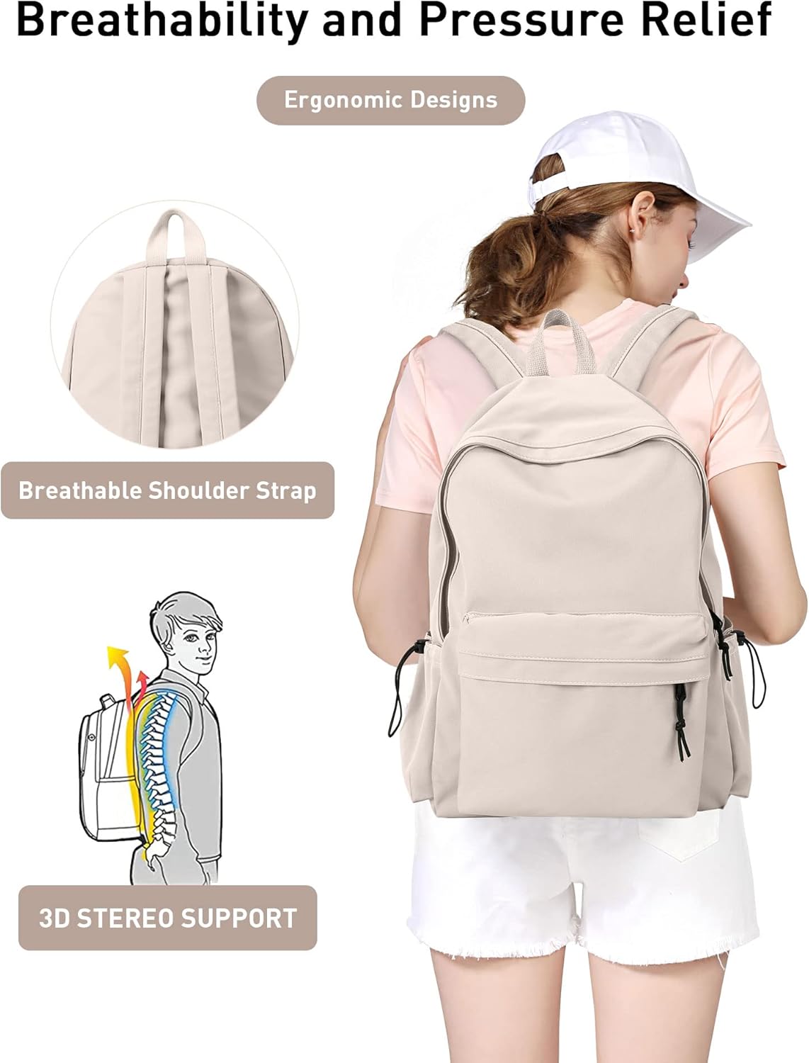 BJLFS White School Backpack for Girls Women, Waterproof High School Book Bag Cute Backpack for Men Teens Boys, Lightweight Mini Classic Basic College Backpack Middle School Back Pack Daypack - Image 4