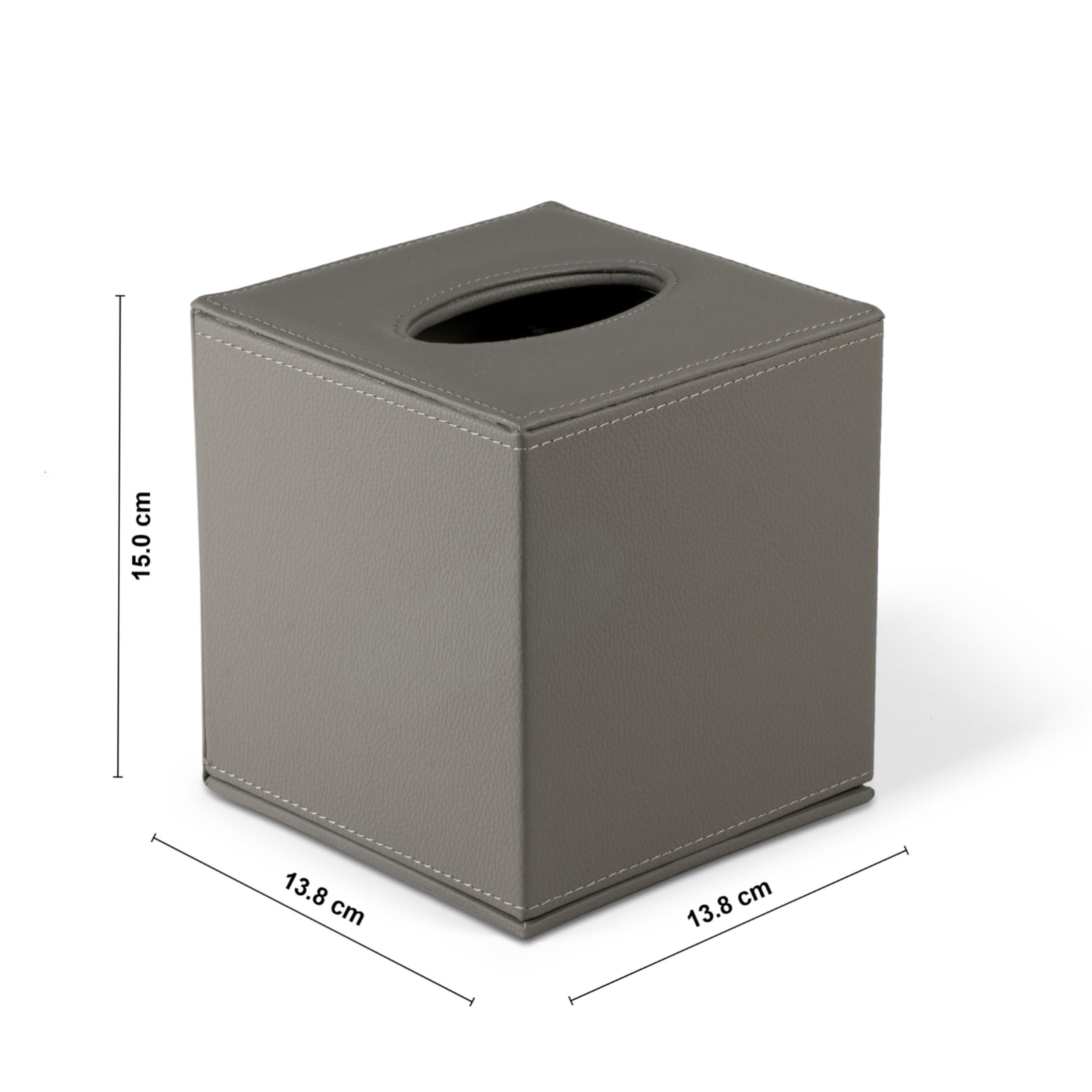 OSCO Scatola quadrata in ecopelle grigia, porta fazzoletti, dispenser per tovaglioli, copertura per fazzoletti, fazzoletti non inclusi, 15 x 13,8 x 13,8 cm (altezza x larghezza x profondità)