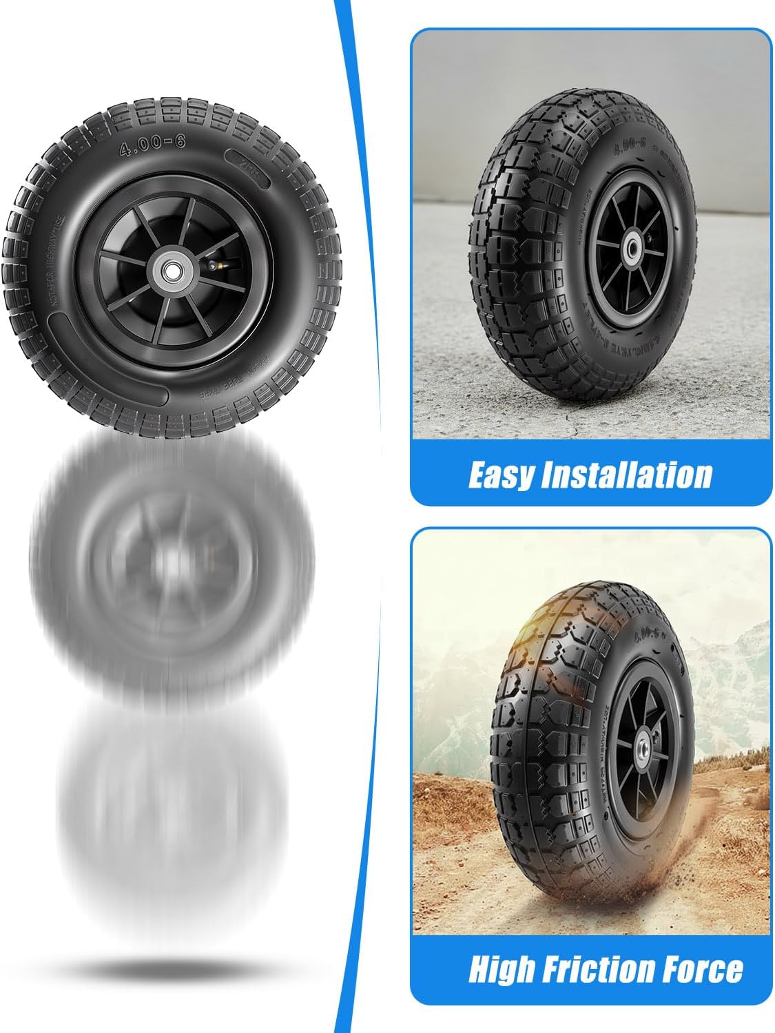2-Pack 12"x4" Rubber Pneumatic Tire for Power Wheel Ride On Car, 12in Replacement Wheels with Bearings, Compatible with Electric Kids Vehicle, Alligator Ride On Car Wheel Upgrade