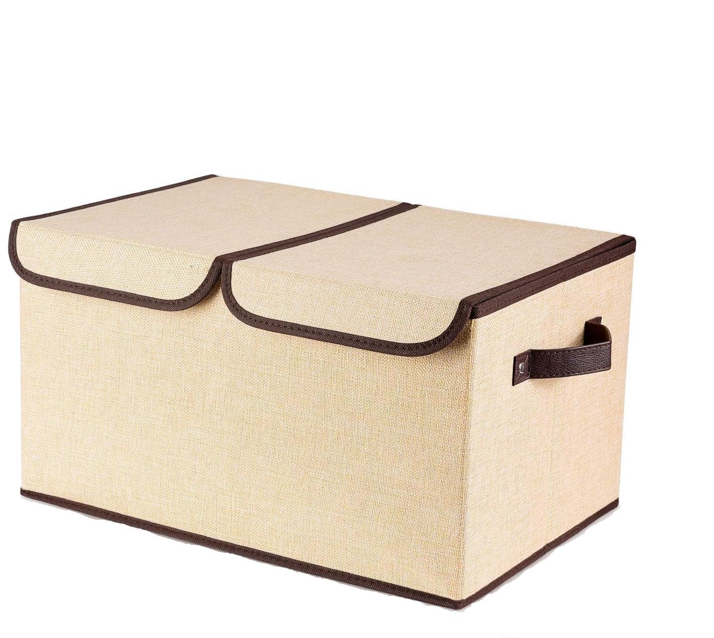 DR Mall Foldable Larger Storage Cubes Linen Fabric Collapsible Storage Cube Bin Storage Bin Organizer Basket with Lid, Handles, Removable Divider for Home, Nursery, Closet