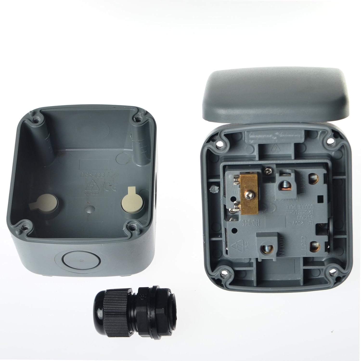 Weatherproof Fused Protection Switch,NineLeaf IP66 Waterproof Junction Box IP66 Rated Weatherproof Fused Protection Switched Unit 15A Include Cable Gland -1 Gang,Suitable for Outdoor Use