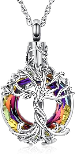 Miniatura 8 de shajwo Collar de cenizas de urna de cremación del árbol de la vida para mujeres y hombres, círculo de la vida, cristales de cremación, colgante de