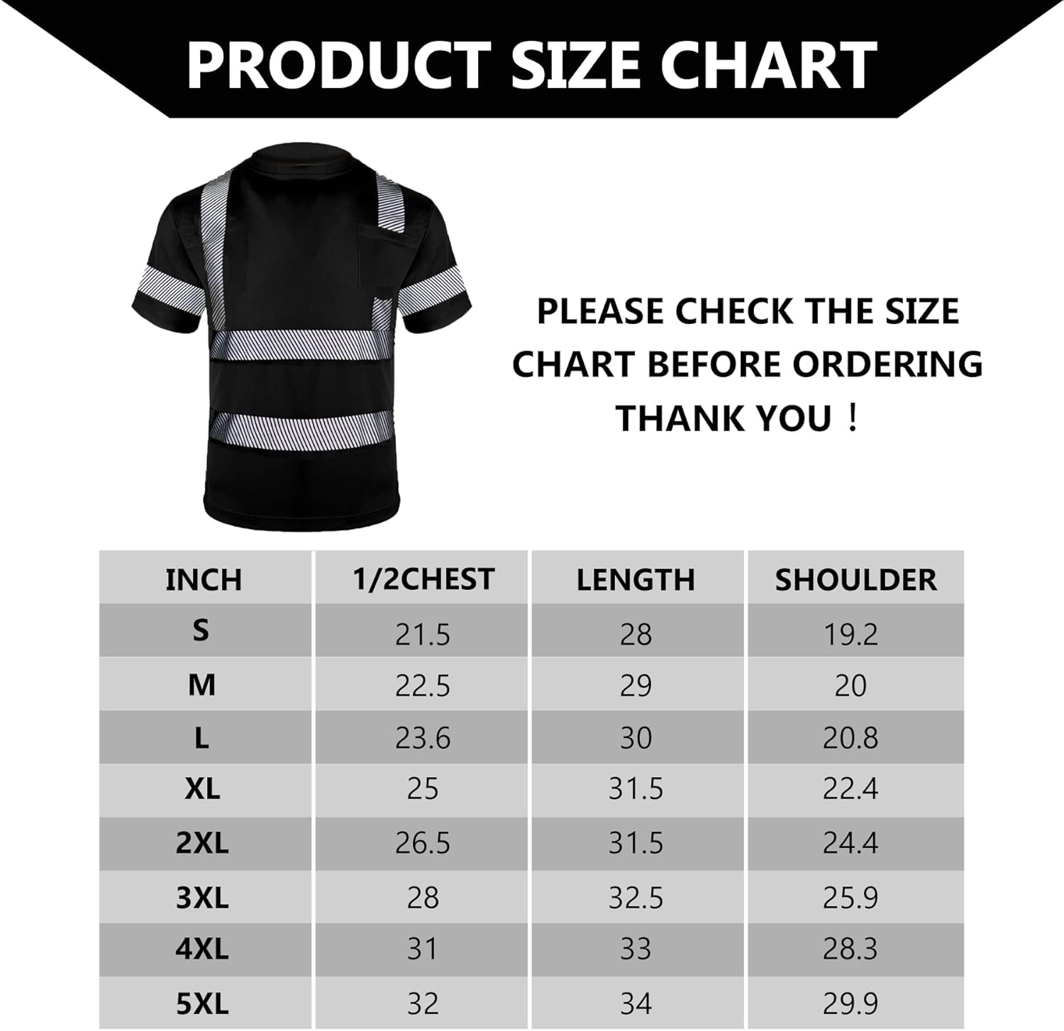 FONIRRA Hi Vis Safety T Shirt for Men Class 2 ANSI Reflective High Visibility Short Sleeves Work Shirt (Black,2XL) : Tools & Home Improvement