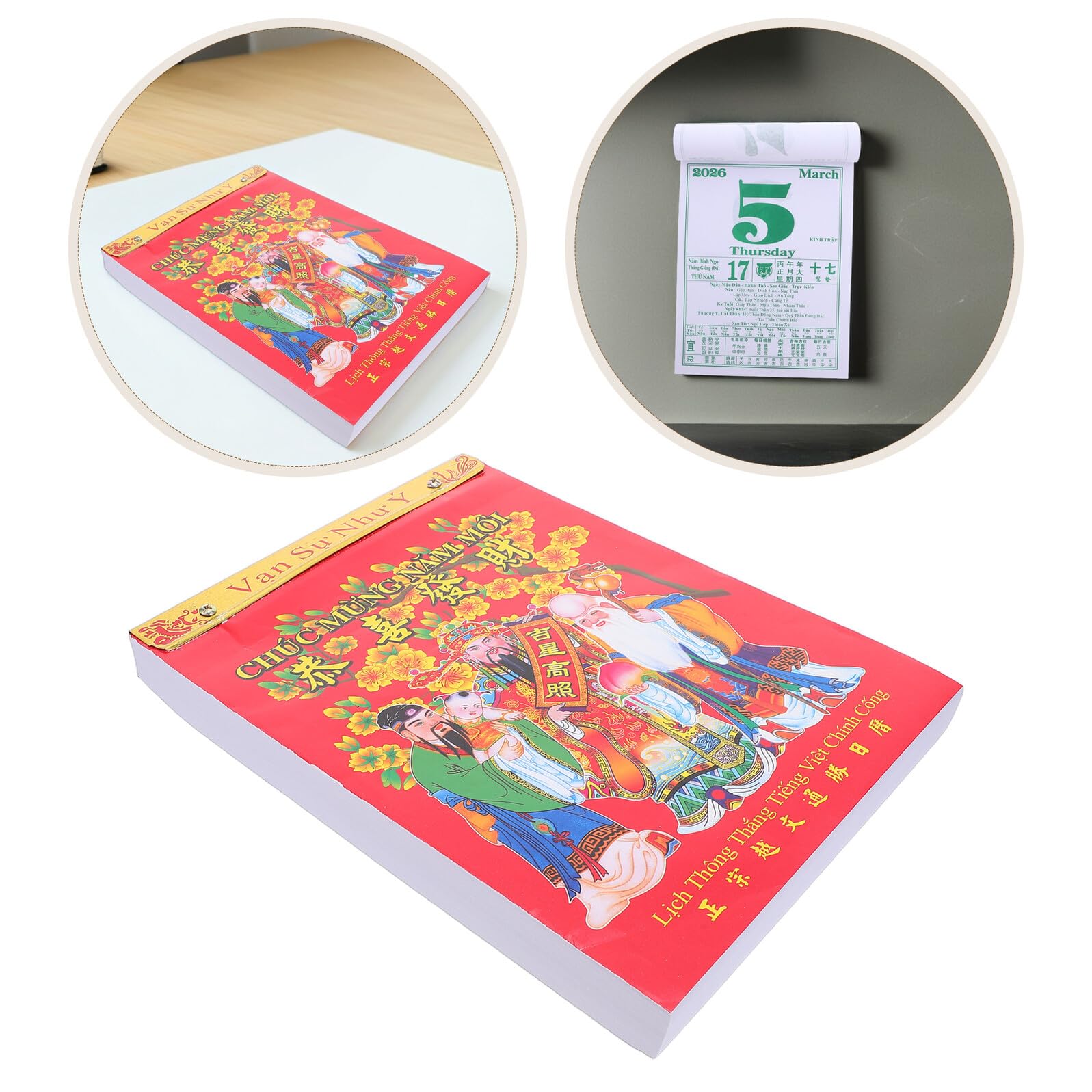 FOMIYES Calendario Cinese da Parete 2026 Anno del Cavallo Calendario Lunare da Appendere Tradizionale Vietnamita 190X260 MM Planner Annuale Termini Solari e Lunari per Capodanno e