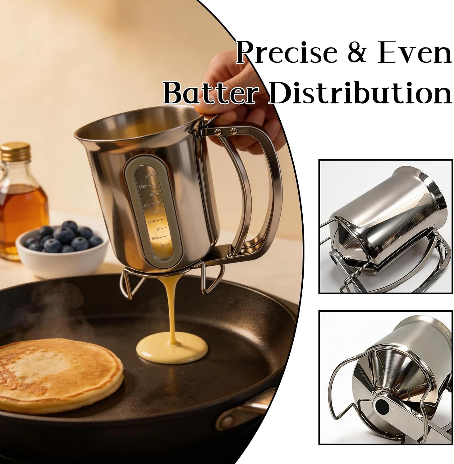 30oz Pancake Dispenser for Batter with Viewing Window, Pancake Batter Mix Bottle Ideal for Cupcakes, Muffins & Waffles Baking