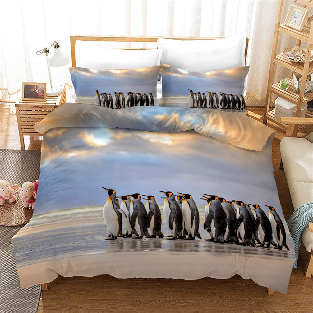Kinderbettwäsche 135x200 Cm Mit Pinguin-Muster – 3-teilig, Mikrofaser, Reißverschluss, Waschbar
