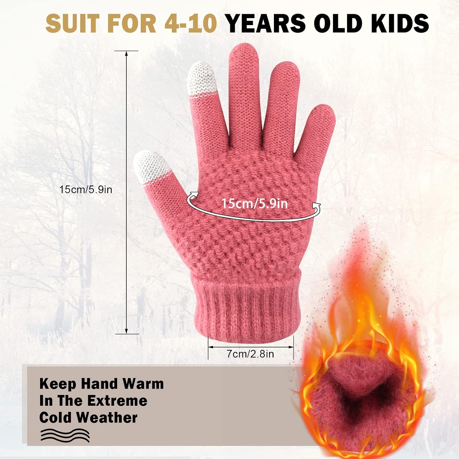 ONESING 3 Pairs Kids Winter Knit Gloves - Warm, Stretchy Full Fingers Gloves for Boys & Girls