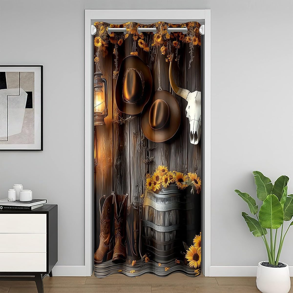 Homewish Western Cowboy Türvorhang für Türbereich Privatsphäre,Rustikale Bauernhaus Scheunentor Schrankvorhang für Schlafzimmer Wohnzimmer,Vintage Holz Verdunkelungsvorhang 1 Paneel 86x203cm