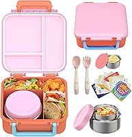 Vista 9 de Lonchera Bento para niños con contenedor térmico de sopa de 9 onzas, a prueba de fugas, 4 compartimentos con tarro de comida caliente aislado