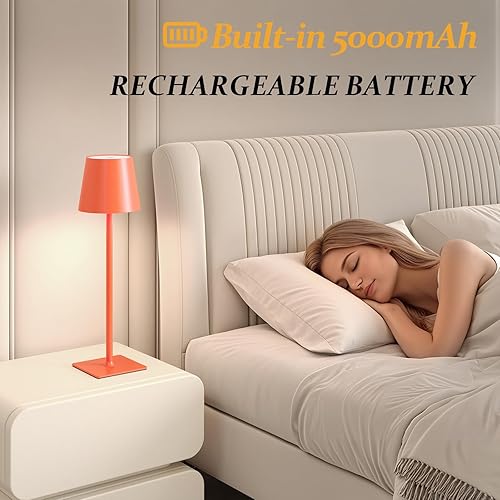 Miniatura 5 de Paquete de 2 lámparas de mesa inalámbricas, 3 colores de atenuación continua, batería recargable de 5000 mAh, lámpara de escritorio LED para