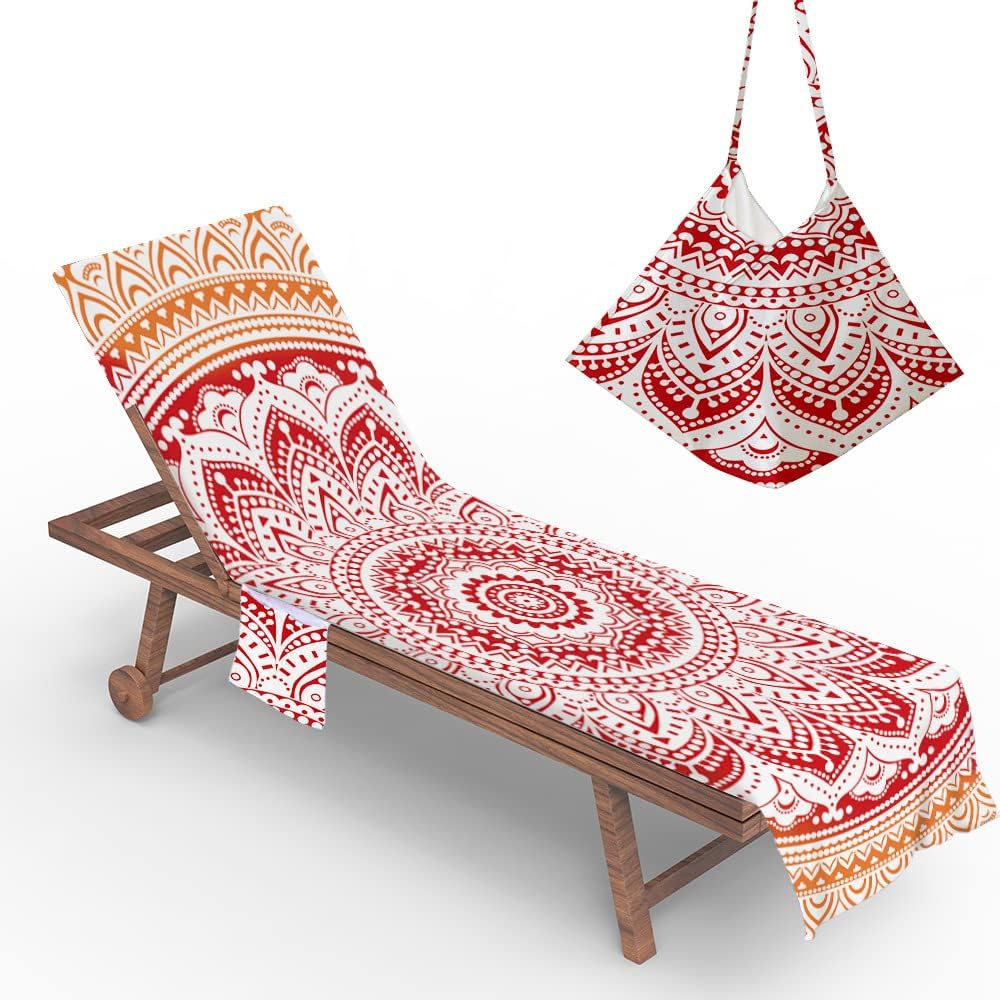 Beach Lounge Chair Covers, Durable and Stylish Outdoor Beach Recliner Cover,Soft Microfiber Chaise Lounge Towel Cover with Side Pockets for Sun Lounger Pool Sunbathing Garden Beach Hotel,05