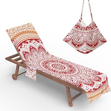 Beach Lounge Chair Covers, Durable and Stylish Outdoor Beach Recliner Cover,Soft Microfiber Chaise Lounge Towel Cover with Side Pockets for Sun Lounger Pool Sunbathing Garden Beach Hotel,05