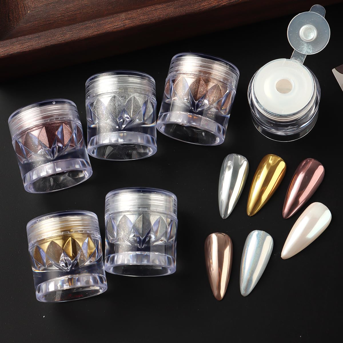 Kit de polvo de uñas cromado y gel de uñas 3D, efecto espejo metálico, polvo cromado para arte de uñas, pigmento iridiscente holográfico de polvo de inmersión Aurora y gel de escultura de 5