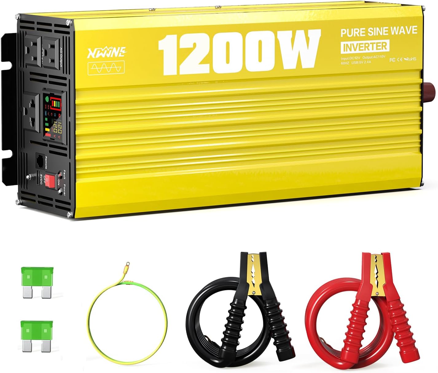XWJNE 1200W Pure Sine Wave Inverter and included accessories