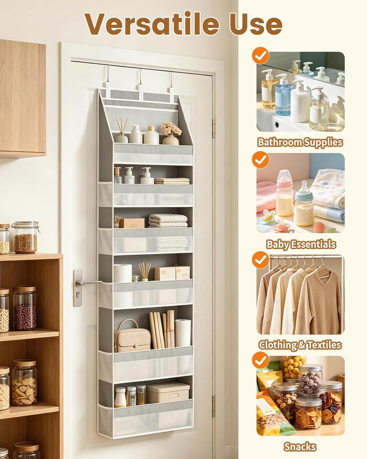 Over The Door Organizer with 6 Large Pockets 13 Side Pockets