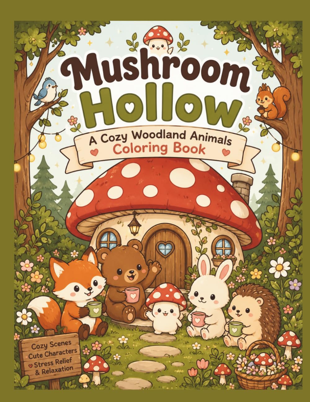 Mushroom Hollow: A Cozy Woodland Animals Coloring Book Featuring Cute Forest Friends, Mushroom Creatures, and Cozy Cottage Scenes