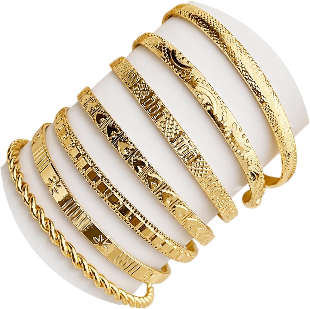 Gold Bangle Bracelets For Women, 14k Gold Plated Multi Layer Stackable Cuff Bracelet Set, Trendy Elegance Charms Non Tarnish Minimalist Textured Boho Jewelry Gift for Women