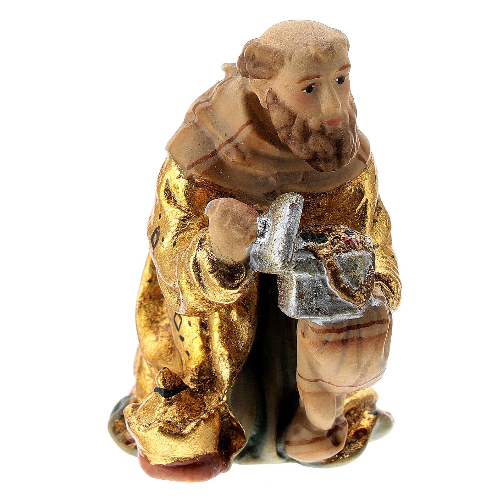 Les 3 Rois Mages En Bois Pour Crèche - 10 Cm - Finition Naturelle - Artisanat Val Gardena - Lot De 3